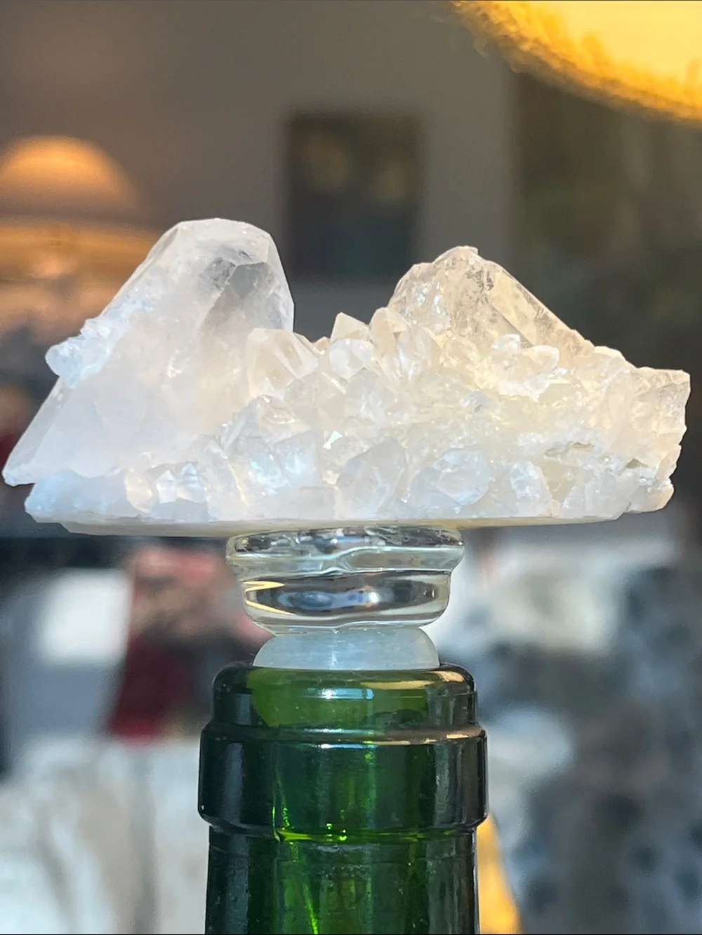 Genuine Clear Quartz Cluster Bottle Stopper.
